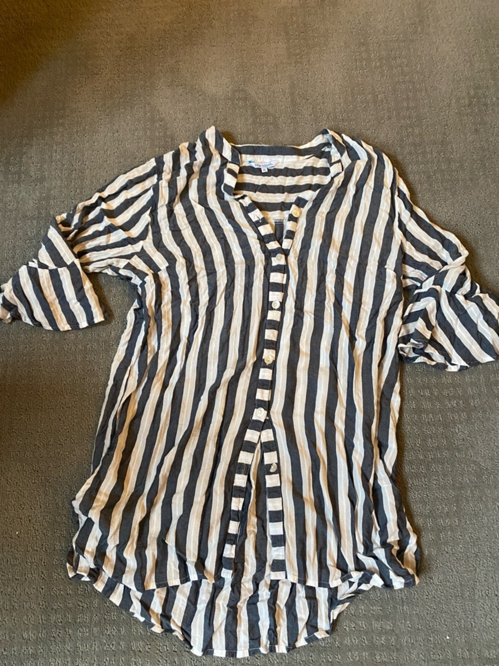 blue island White and Navy Striped Swim Coverup XL